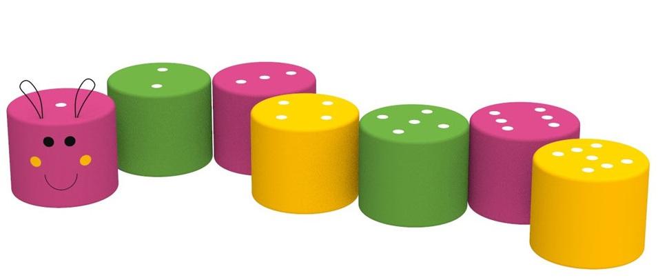 Комплект пуфів дитячих ігрових "Доріжка-тренажер", з 7 пуфів однакового розміру (300х300х300 мм), для дитячих садочків, АЛМАНТ.